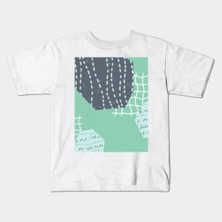 Abstract aquamarine grids and cut paper things Kids T-Shirt